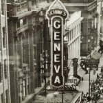 This clearly shows the entire, original Schine’s Geneva Theatre marquee, circa 1951 based on the movie advertised. It’s important to note that while this is almost exactly what the marquee would’ve looked like in 1931, the word “Geneva” written in script on top of the marquee box is an addition that was not original to the 1931 marquee. Courtesy of the Geneva Historical Society.