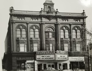 A new marquee was built for the theatre as it changed ownership various times after Schine Enterprises (McNally 4). This was what the marquee looked like by the late 1970s. Courtesy of the Geneva Historical Society.